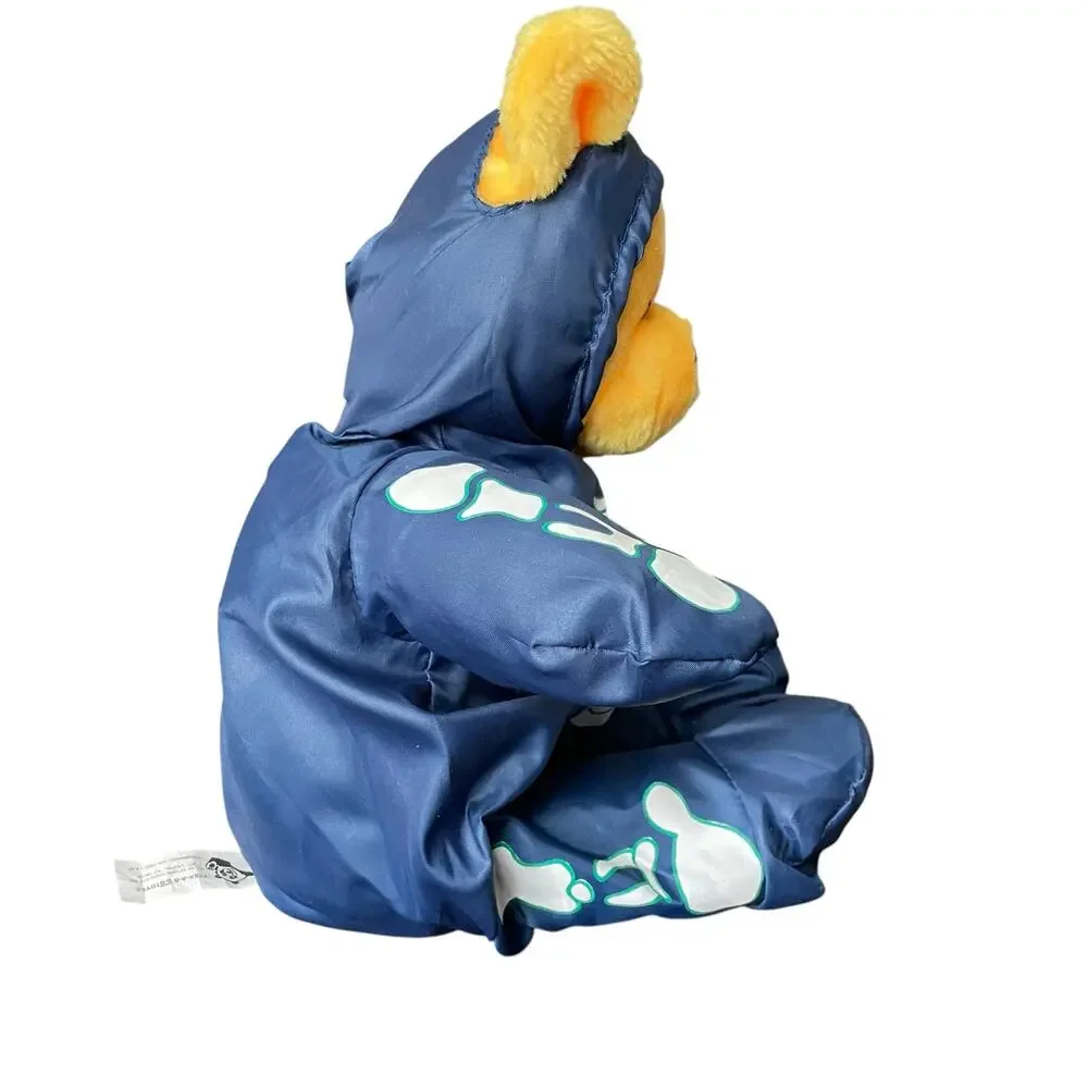 Vintage 90s Halloween Nylon Skeleton Bear Plush Costume Blue Stuffed Animal